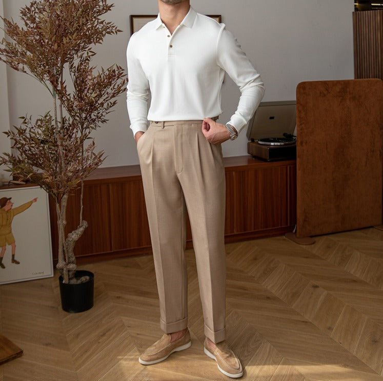Men’s Cotton Blend Knit Long Sleeve Polo Shirt