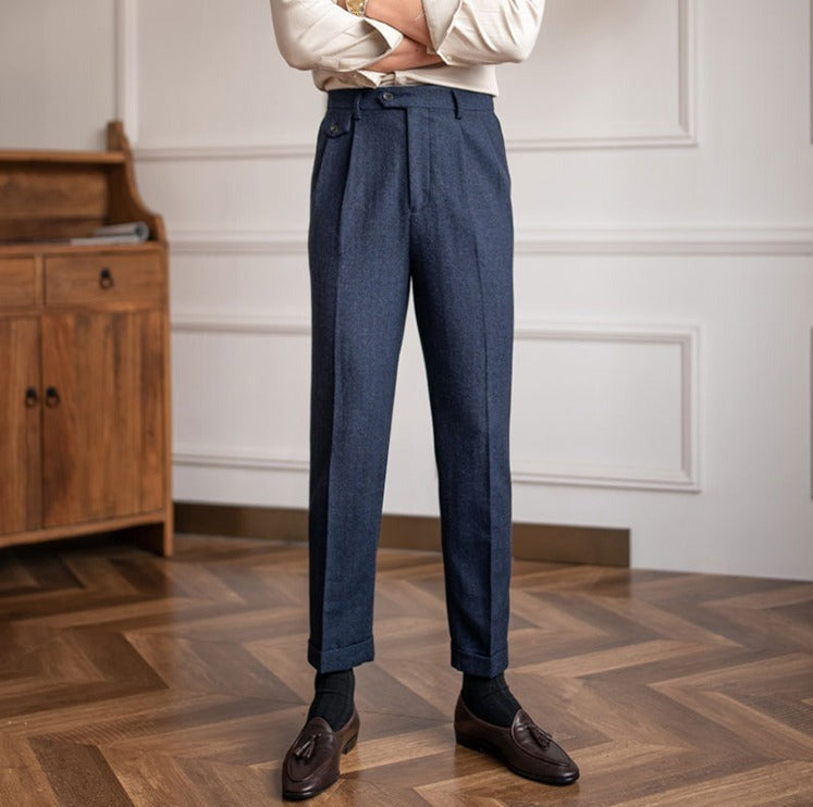 Men's Herringbone Wool Blend Suit Trousers