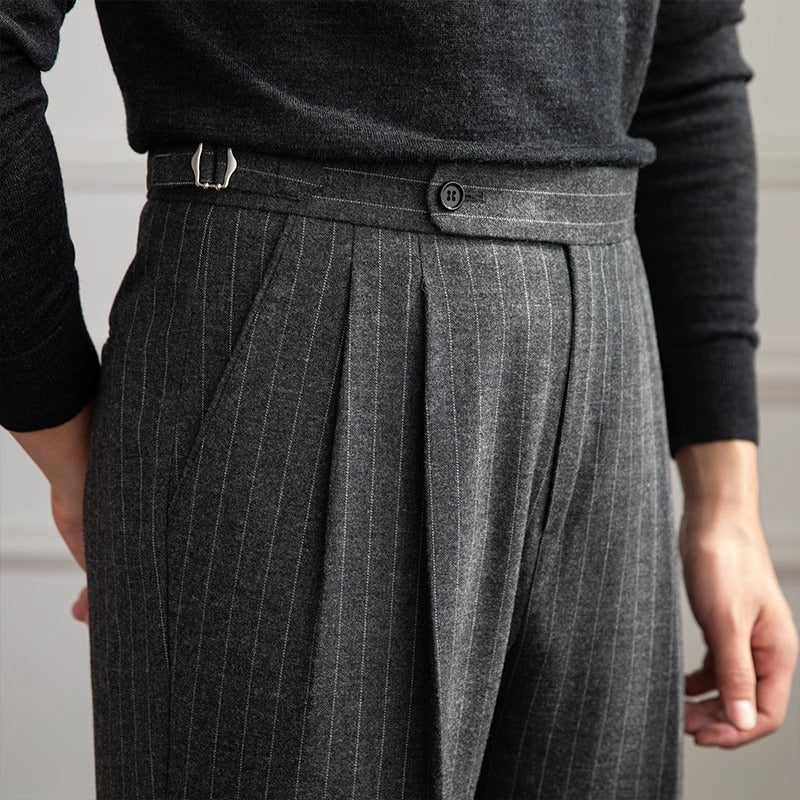 Men's Pinstripe Pleated Trousers