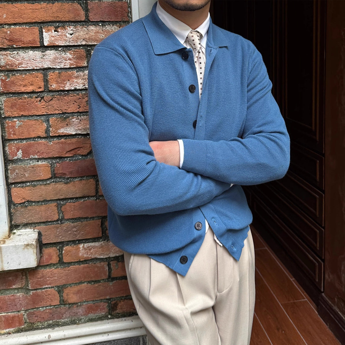 Men’s Collared Button-Up Cardigan