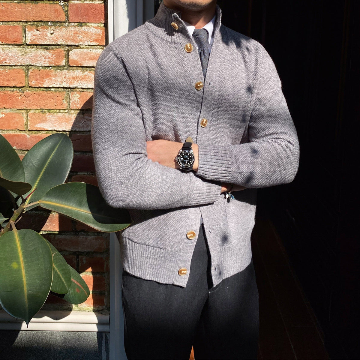 Men's Textured Button Up Knit Cardigan