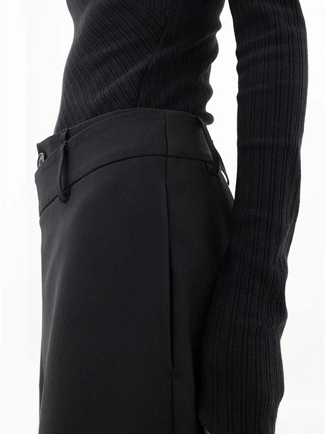 Women's Baggy Pants with Asymmetrical Waist, Wide Leg, Dropped Crotch and Button Closure