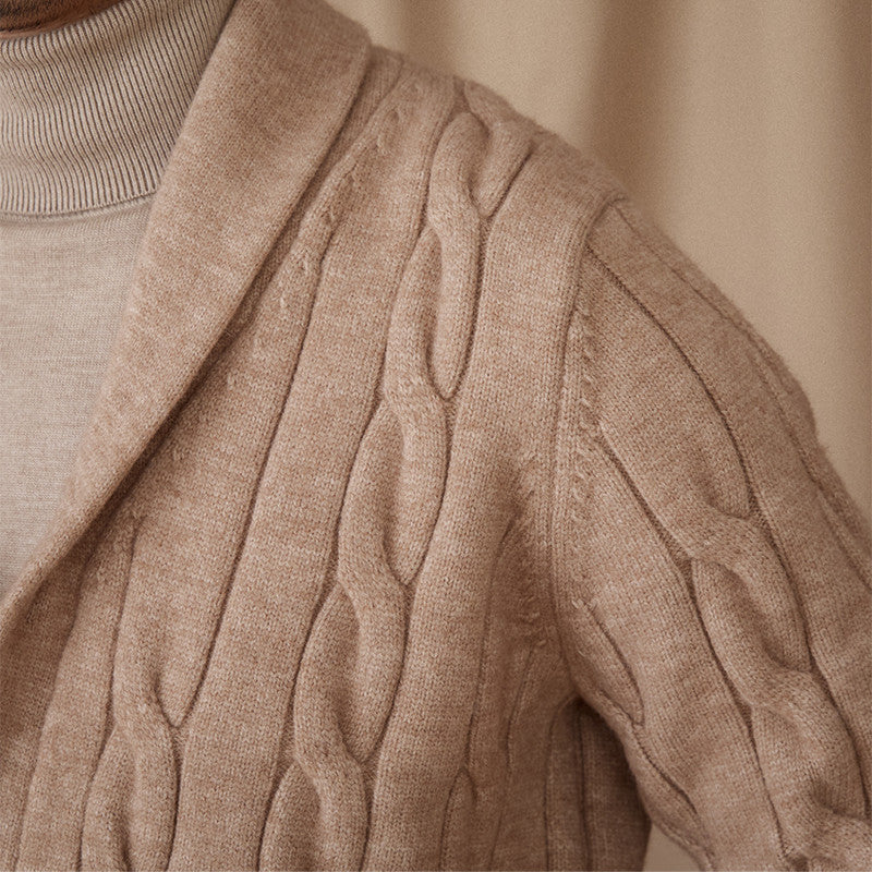 Men’s Cable Knit Shawl Collar Cardigan