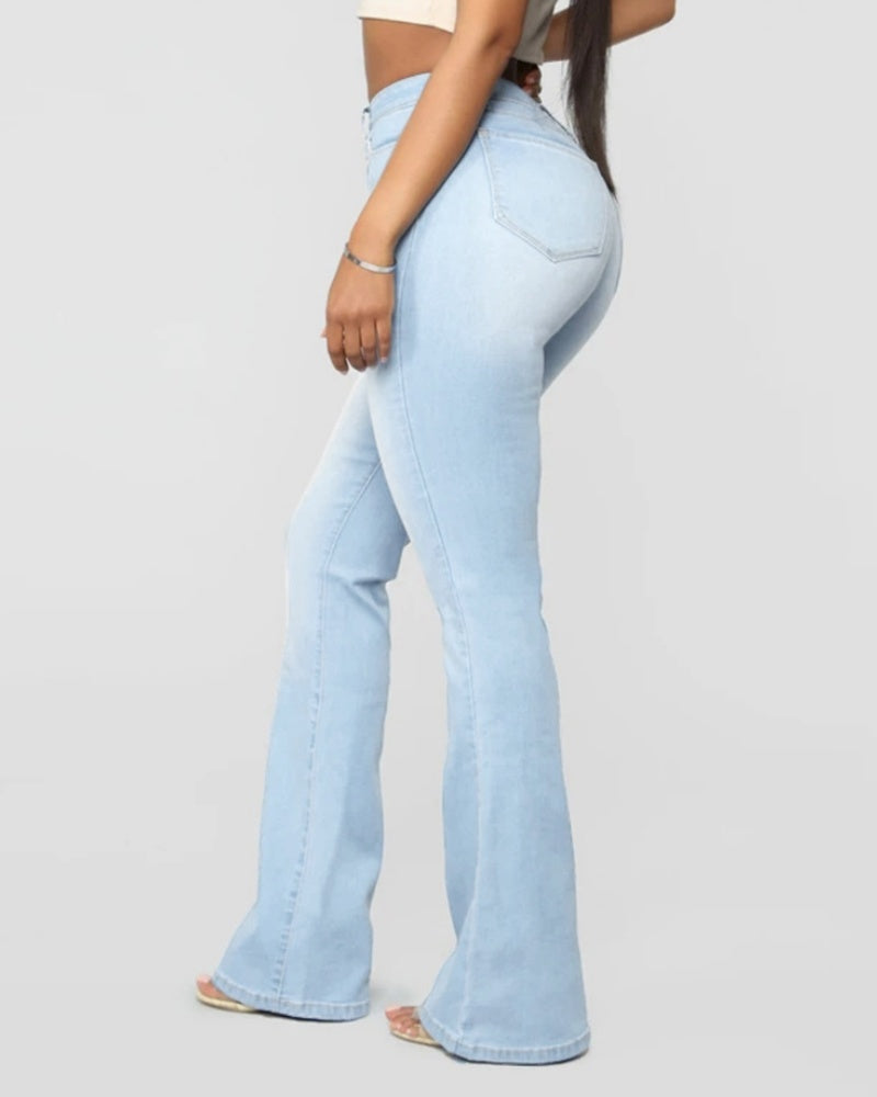 Women’s High-Waist Flared Stretch Jeans, Slim Fit Denim Trousers, Multicolor