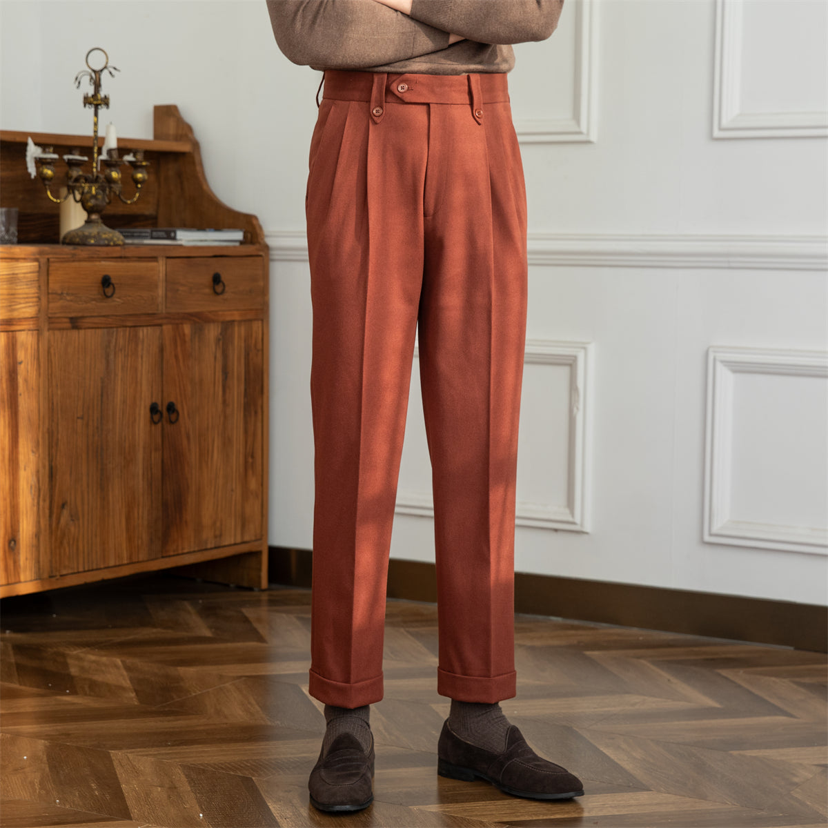 Men's Wool Blend Pleated Trousers
