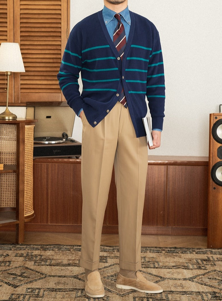 Men’s Striped Knitted Wool Blend Cardigan