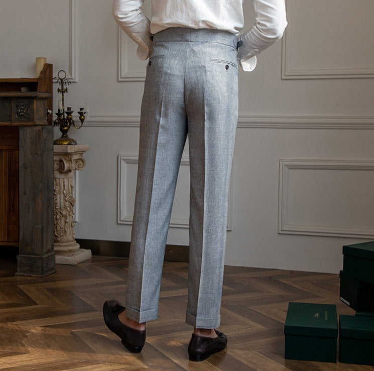 Men's Checkered Flannel Straight-Fit Trousers