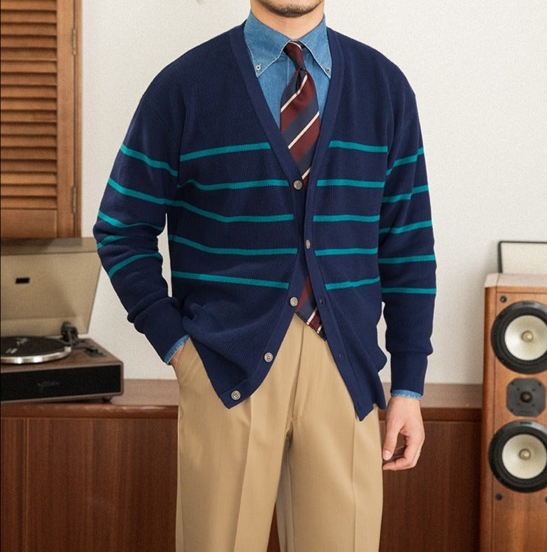 Men’s Striped Knitted Wool Blend Cardigan