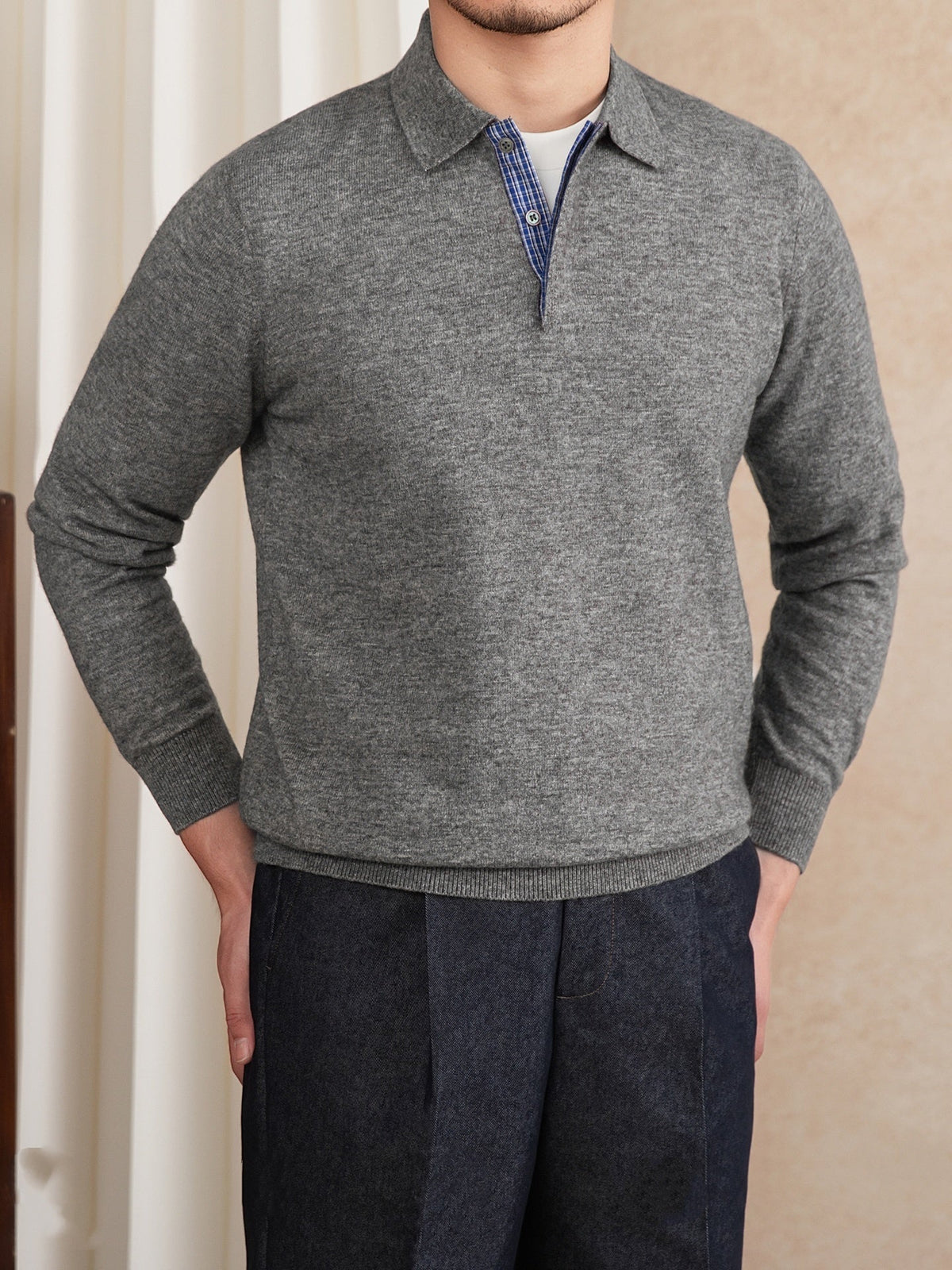 Men's Wool Blend Long Sleeve Polo