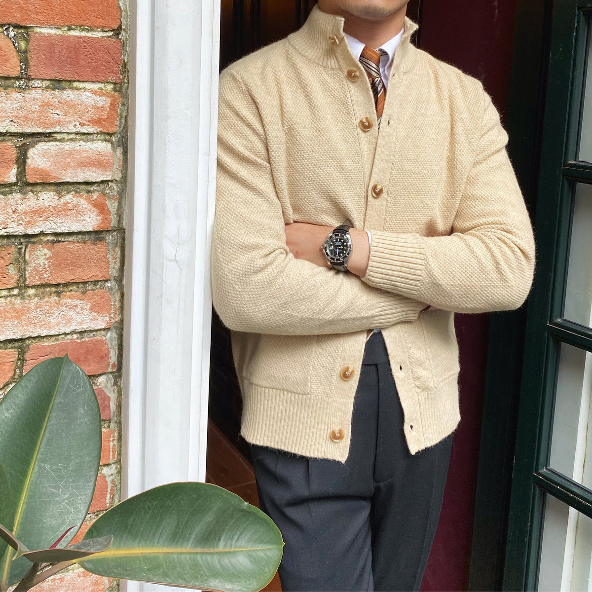 Men's Textured Button Up Knit Cardigan