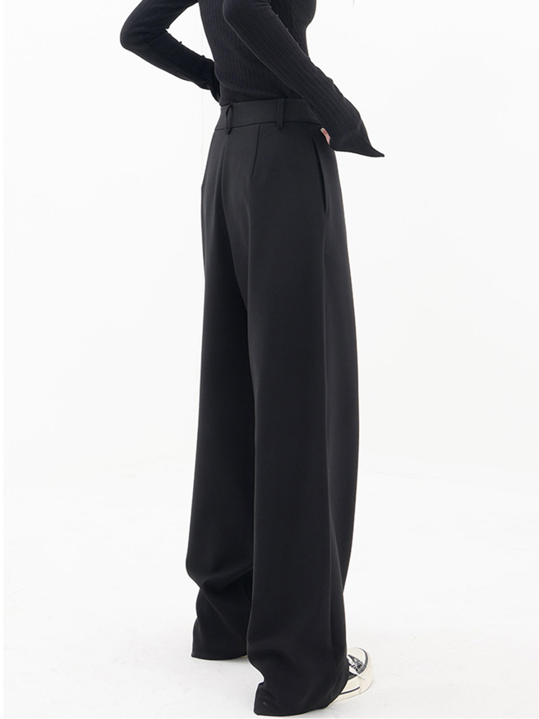 Women's Baggy Pants with Asymmetrical Waist, Wide Leg, Dropped Crotch and Button Closure