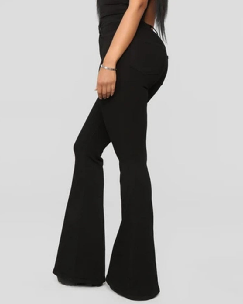 Women’s High-Waist Flared Stretch Jeans, Slim Fit Denim Trousers, Multicolor
