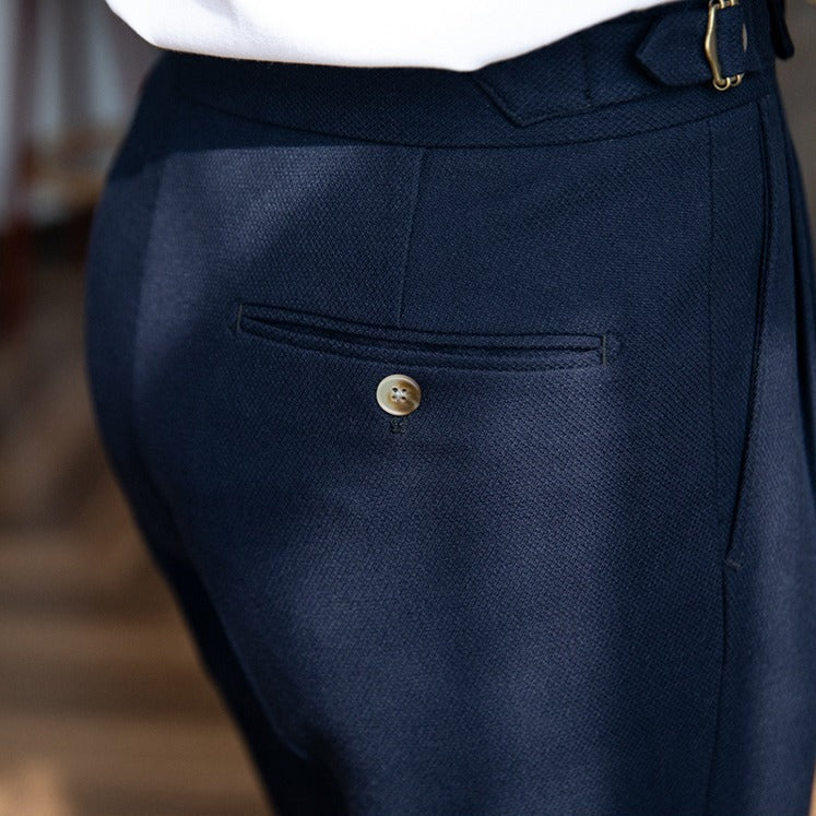 Men's Wool Blend Textured Trousers with Double Pleats