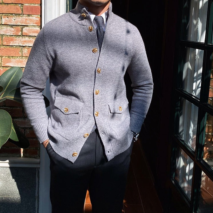 Men's Textured Button Up Knit Cardigan