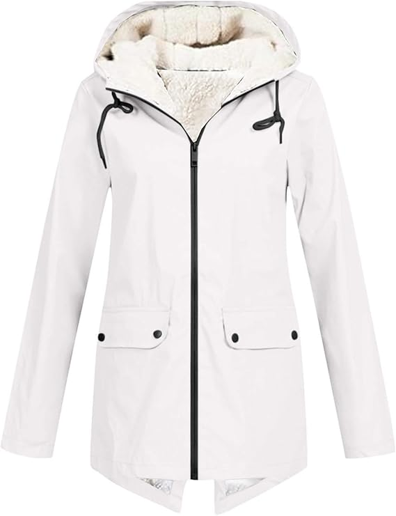 Women's Hooded Winter Jacket, Wind-Resistant, Zip Closure, Flap Pockets, Transitional Jacket