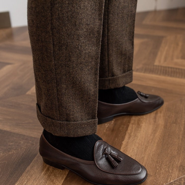 Men's Herringbone Wool Blend Suit Trousers