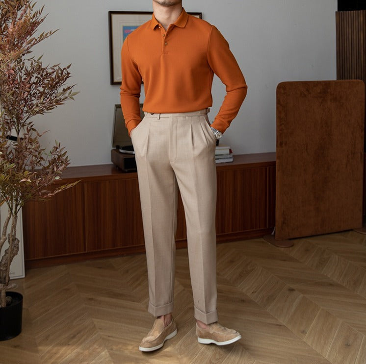 Men’s Cotton Blend Knit Long Sleeve Polo Shirt