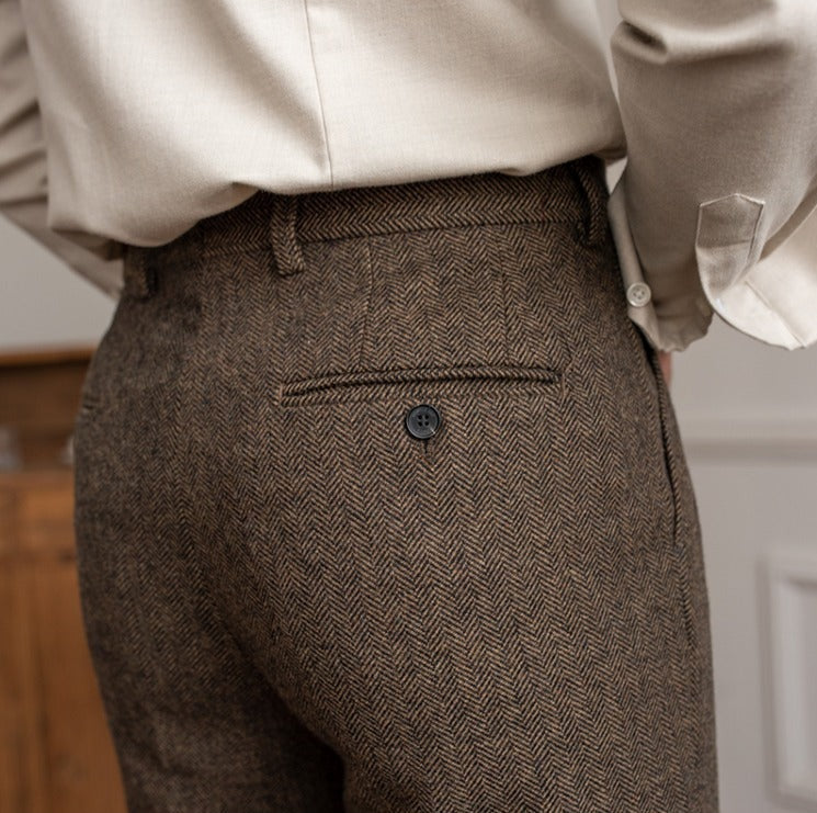 Men's Herringbone Wool Blend Suit Trousers