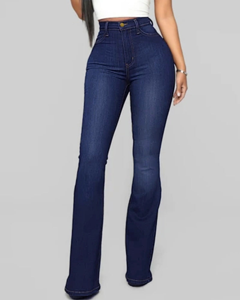 Women’s High-Waist Flared Stretch Jeans, Slim Fit Denim Trousers, Multicolor