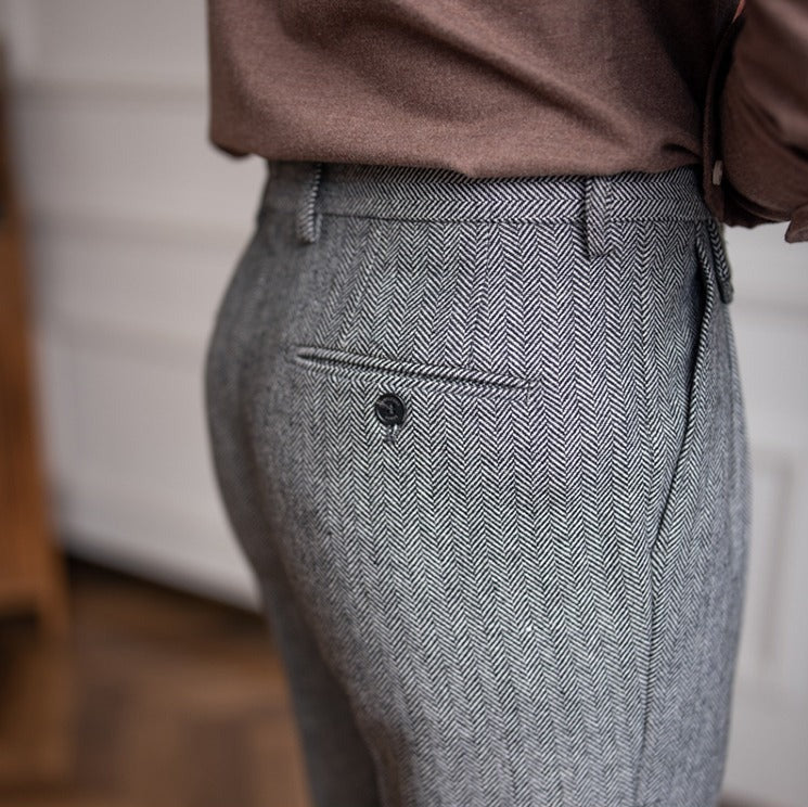 Men's Herringbone Wool Blend Suit Trousers