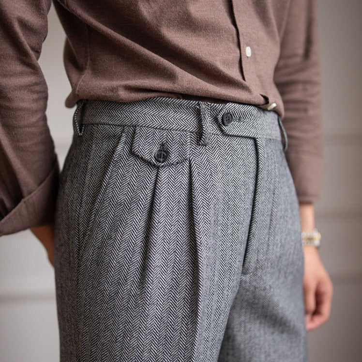 Men's Herringbone Wool Blend Suit Trousers