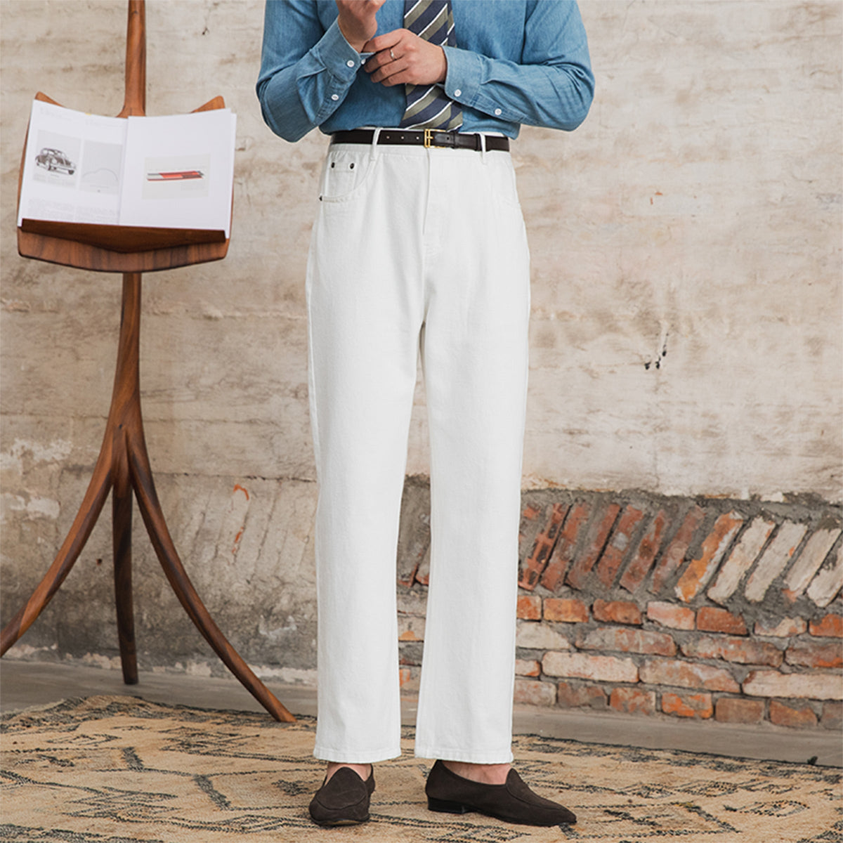 Men's  Paris Cotton Pleated Straight Fit Denim Trousers