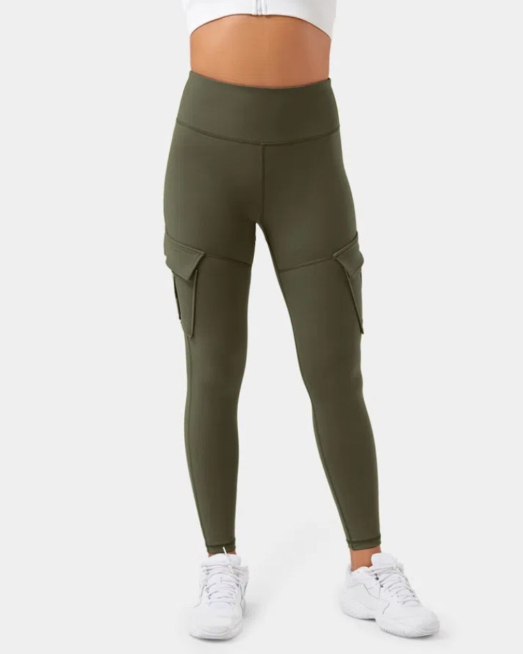 Women’s High-Waist Cargo Leggings, 7/8 Length, 4-Way Stretch, Moisture-Wicking with Pockets