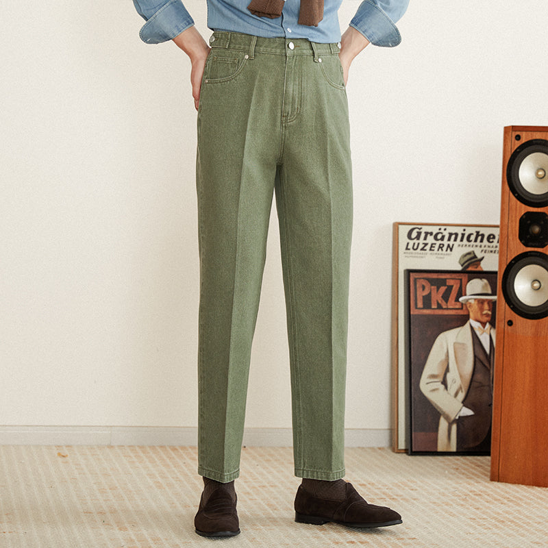 Men's Cotton Denim Trousers with Pleats