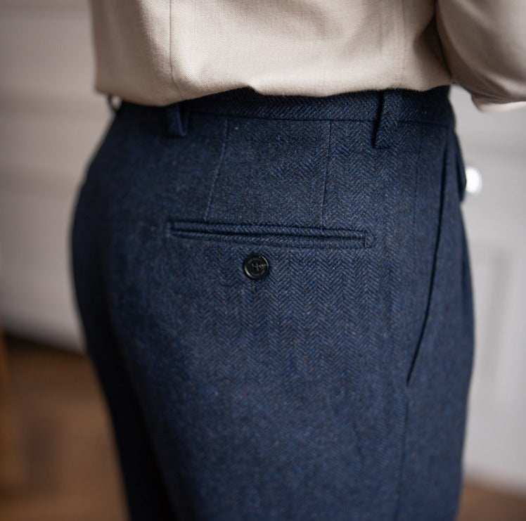 Men's Herringbone Wool Blend Suit Trousers