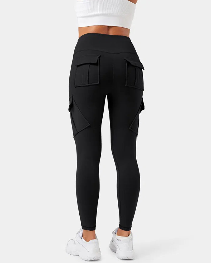 Women’s High-Waist Cargo Leggings, 7/8 Length, 4-Way Stretch, Moisture-Wicking with Pockets