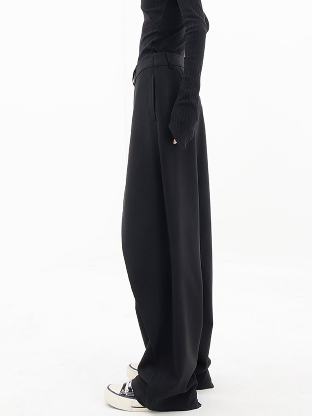 Women's Baggy Pants with Asymmetrical Waist, Wide Leg, Dropped Crotch and Button Closure