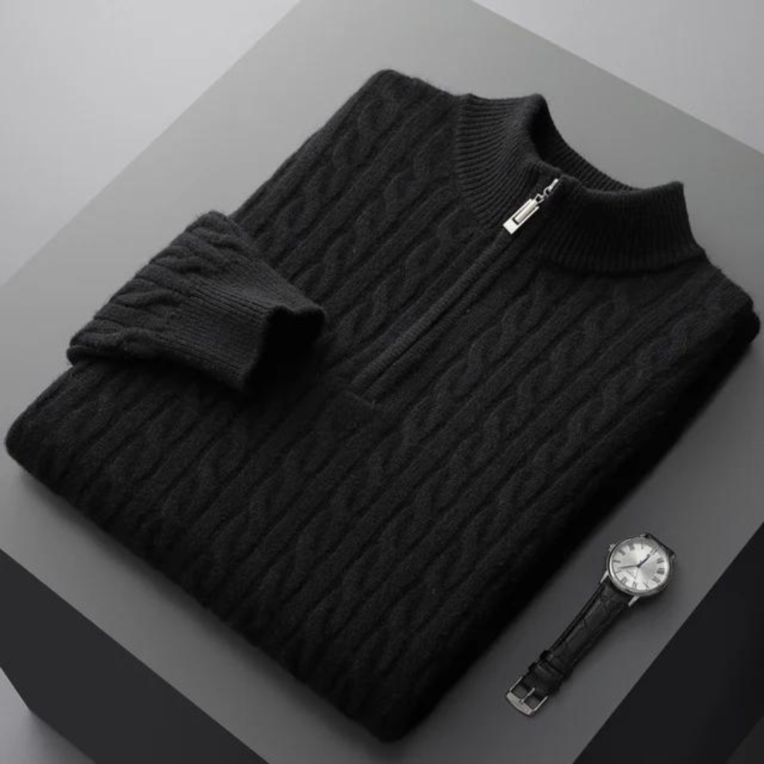 Men’s Cashmere Woven Half-Zip Sweater
