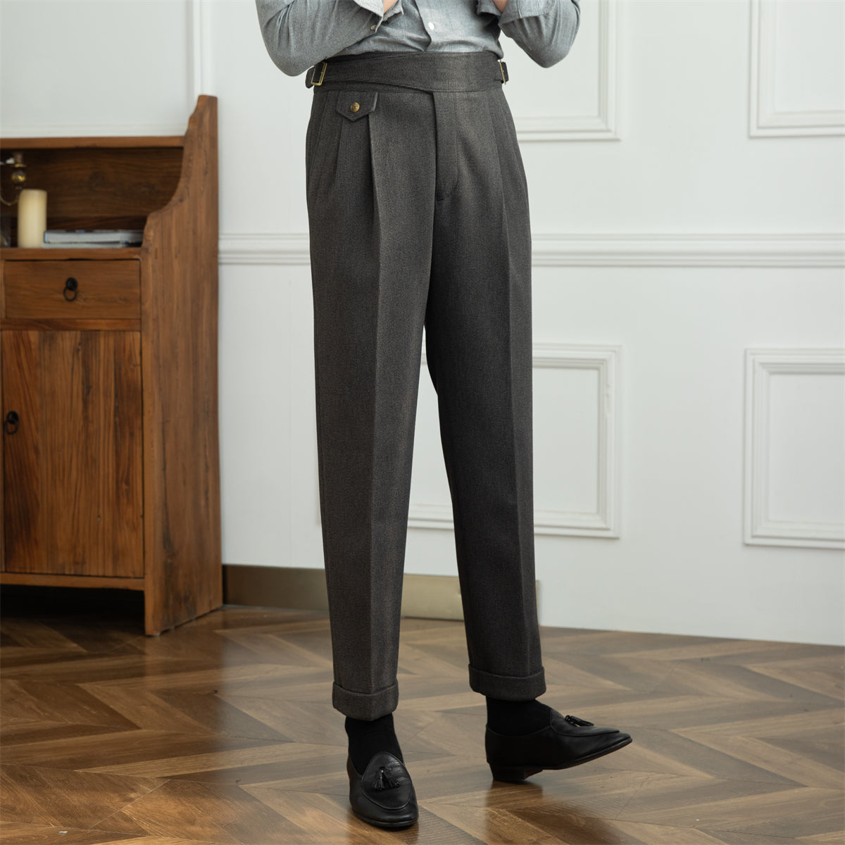Men's Textured Houndstooth Straight-Fit Trousers