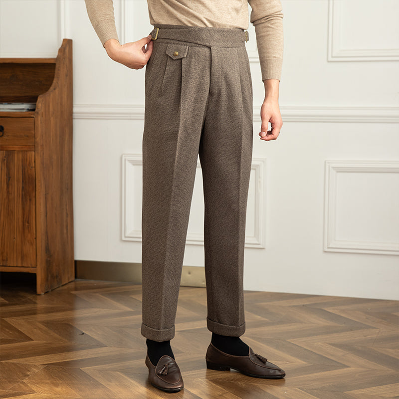 Men's Textured Houndstooth Straight-Fit Trousers