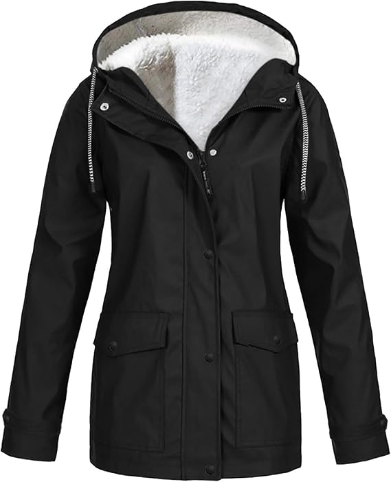 Women's Hooded Winter Jacket, Wind-Resistant, Zip Closure, Flap Pockets, Transitional Jacket