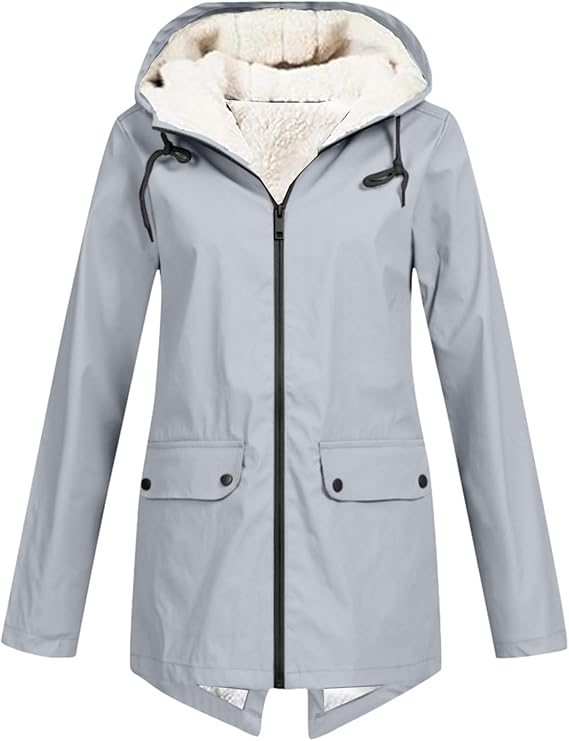 Women's Hooded Winter Jacket, Wind-Resistant, Zip Closure, Flap Pockets, Transitional Jacket