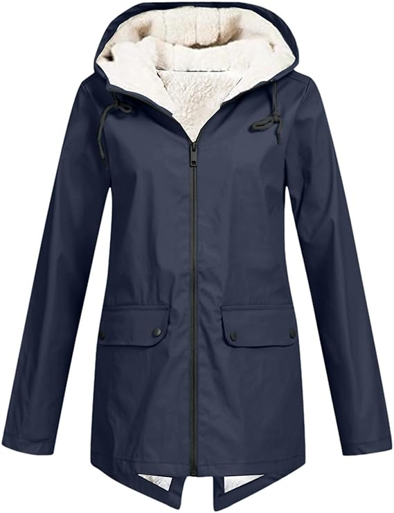 Women's Hooded Winter Jacket, Wind-Resistant, Zip Closure, Flap Pockets, Transitional Jacket