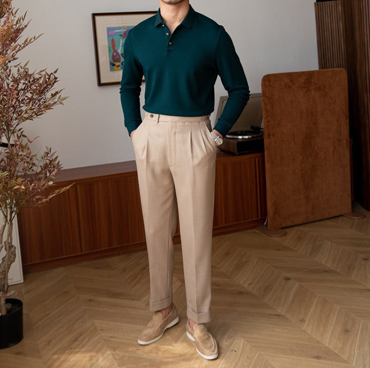 Men’s Cotton Blend Knit Long Sleeve Polo Shirt