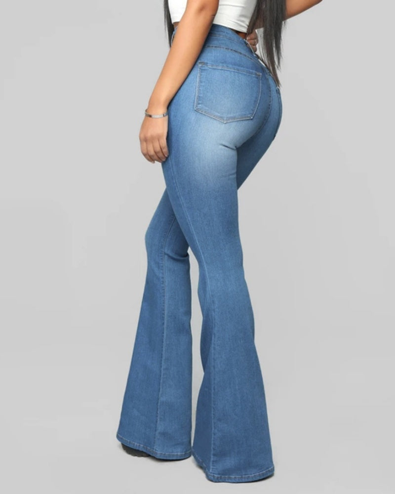 Women’s High-Waist Flared Stretch Jeans, Slim Fit Denim Trousers, Multicolor