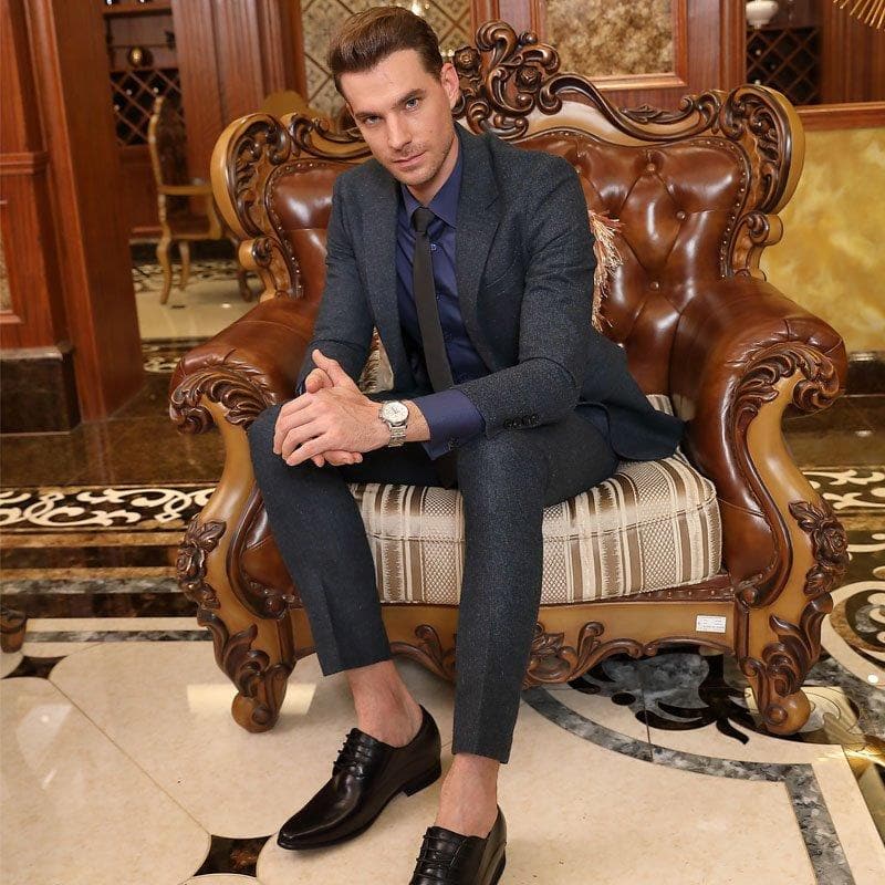 Men’s Derby Shoes with 8 cm Invisible Height Increase, Calfskin Leather and Contrasting Rubber Sole