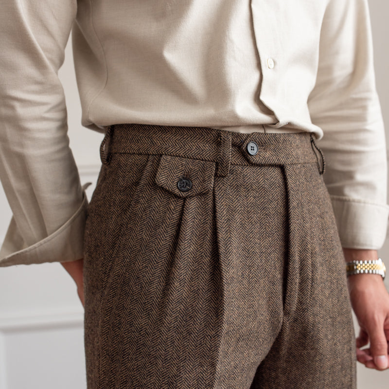 Men's Herringbone Wool Blend Suit Trousers