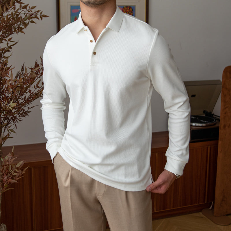 Men’s Cotton Blend Knit Long Sleeve Polo Shirt