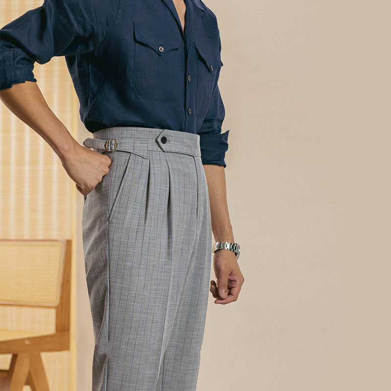 Men's Pinstripe Pleated Trousers