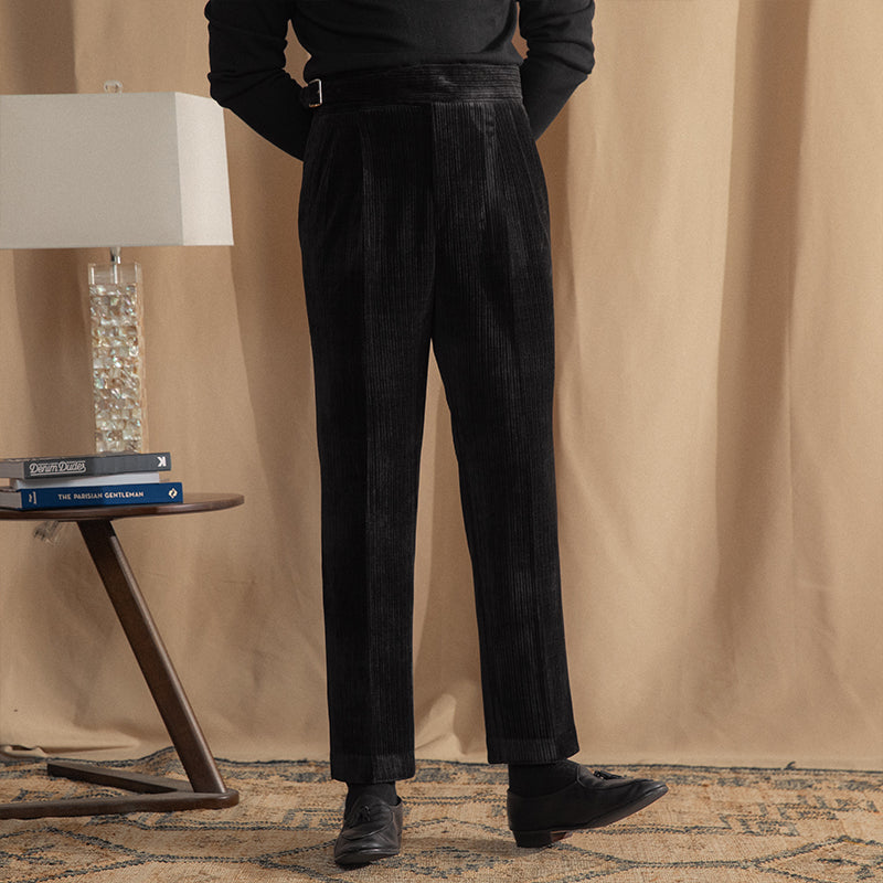 Men's Catania Chenille Ribbed Double Pleated Gurkha Trousers