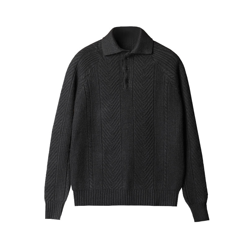 Men's Patten Knitted Long Sleeve Polo Shirt