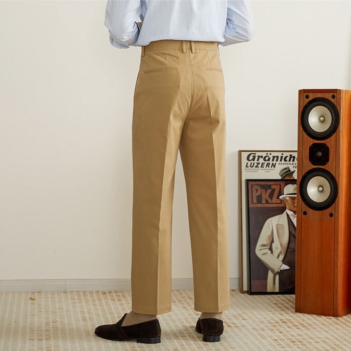 Men's Cotton Straight-Fit Trousers with Pleats