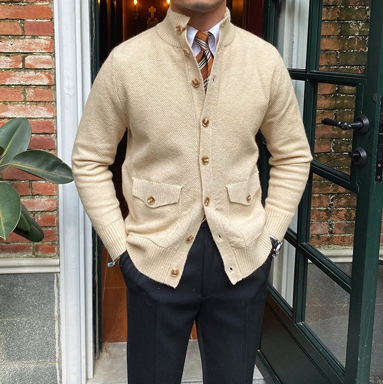 Men's Textured Button Up Knit Cardigan