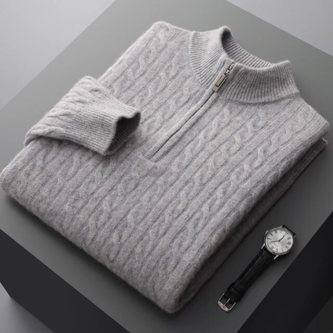 Men’s Cashmere Woven Half-Zip Sweater