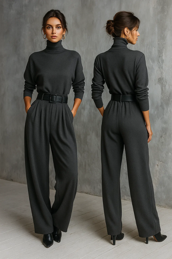 Womens Melian – Jumpsuit with Turtleneck, Wide Legs, and Belt