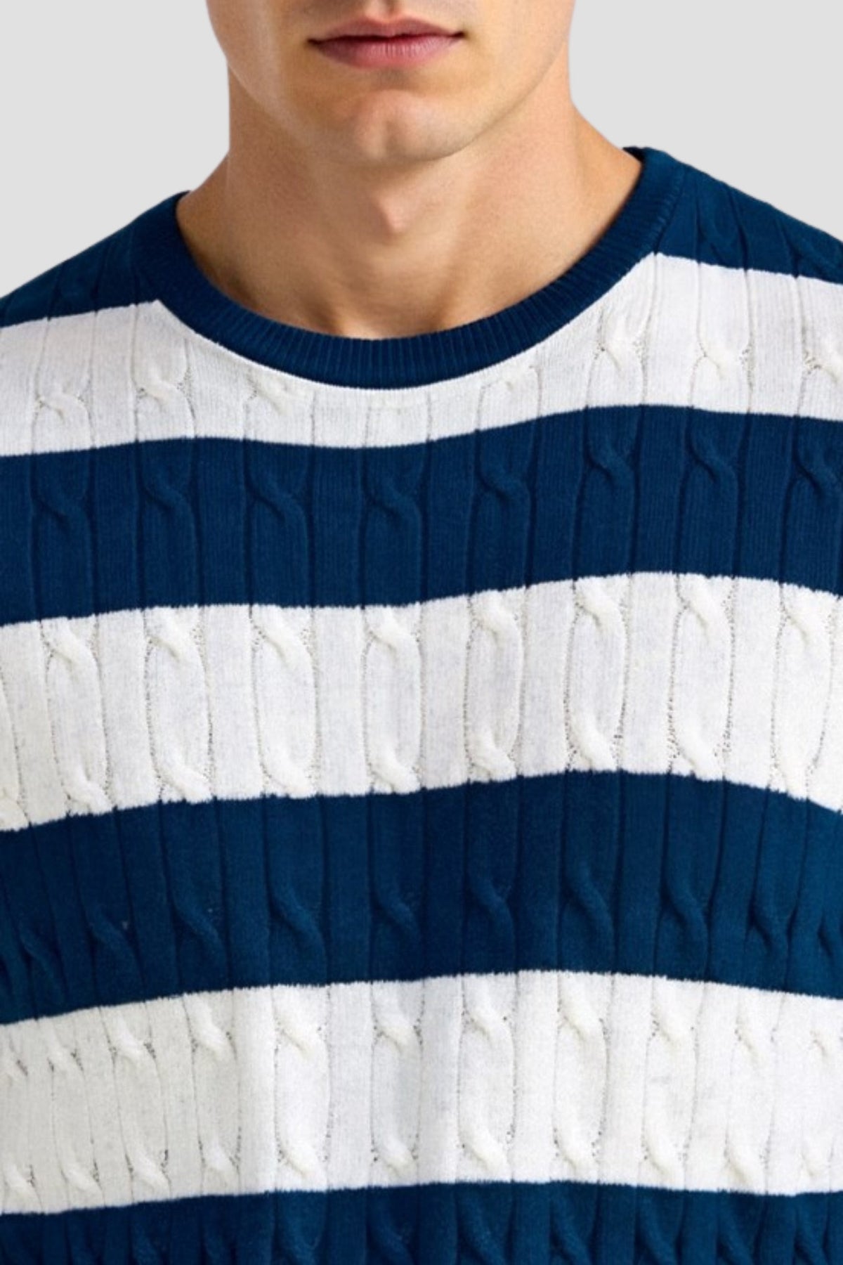 Men's  Crew Neck Cable Knit Striped T-Shirt